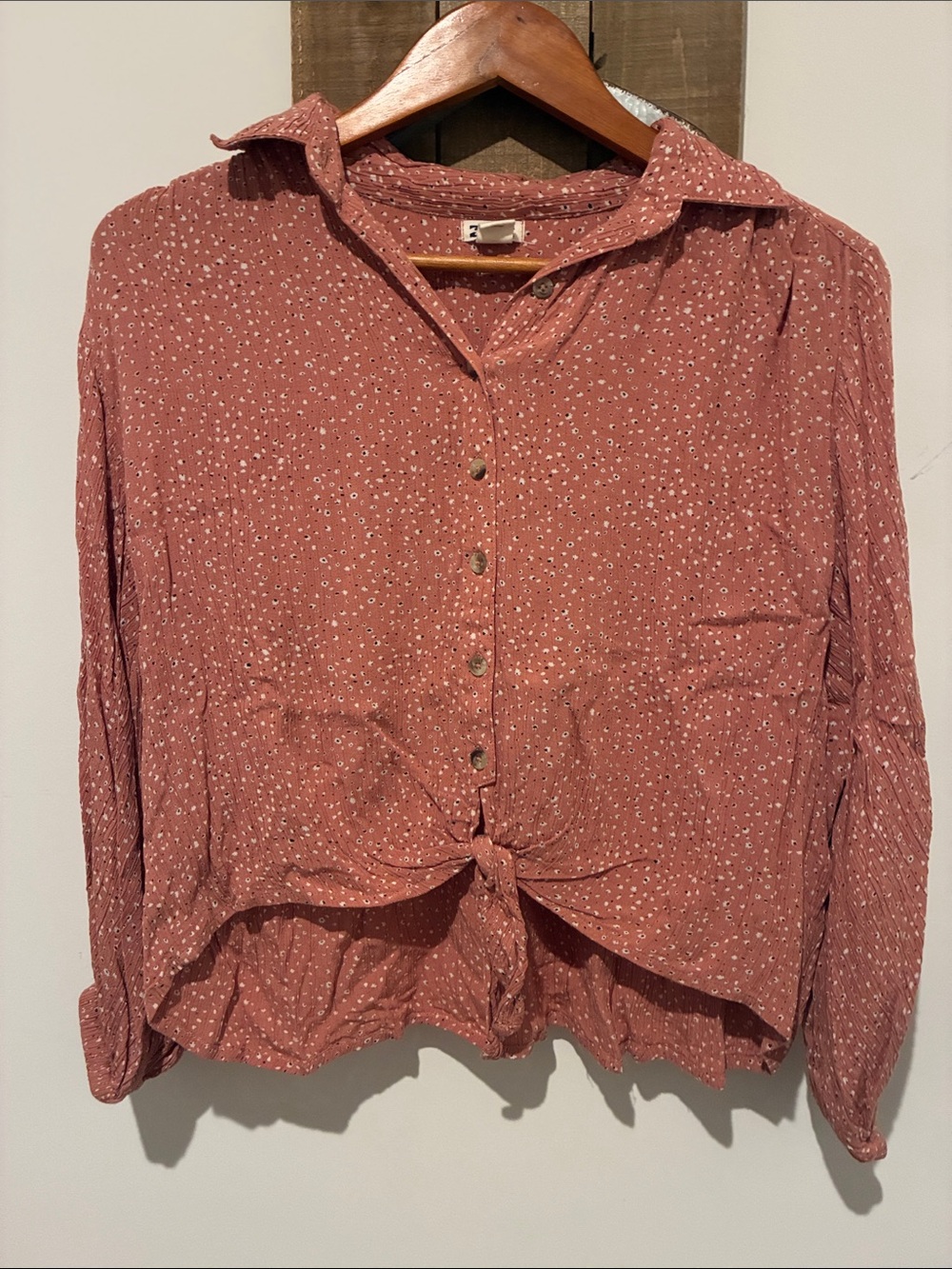 Billabong Dusty Rose Button-Front Tie Hem Shirt